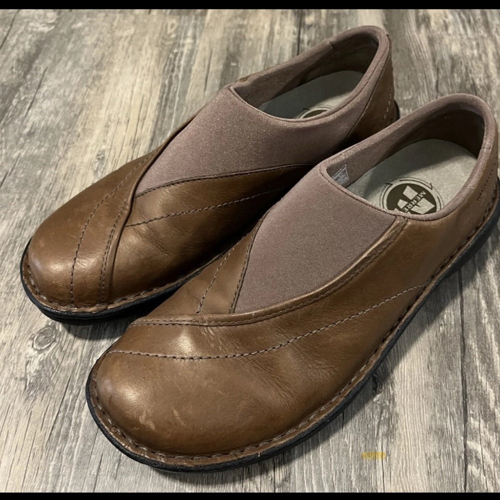 Merrell Brown Leather Moccasins Slip-On Comfort